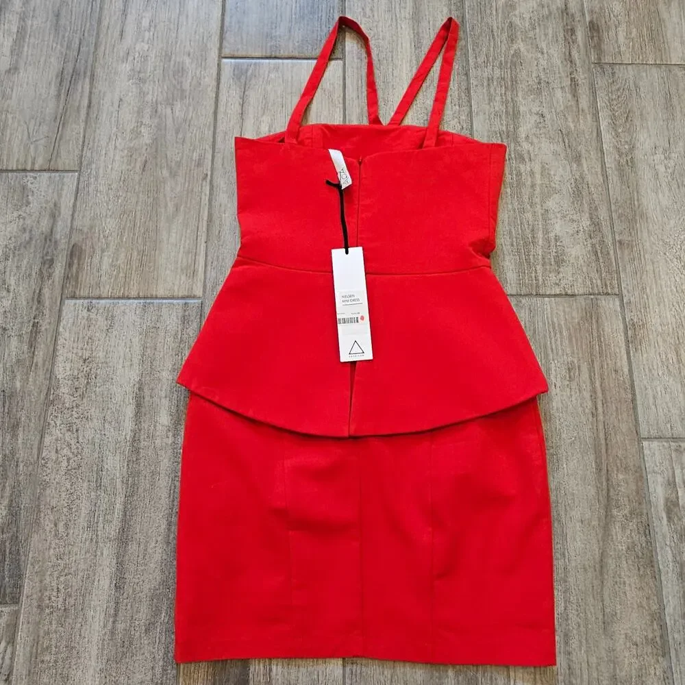 AQ/AQ Nielsen Peplum Mini Dress Women’s 4 Red‎ Structured Cocktail Dress NEW